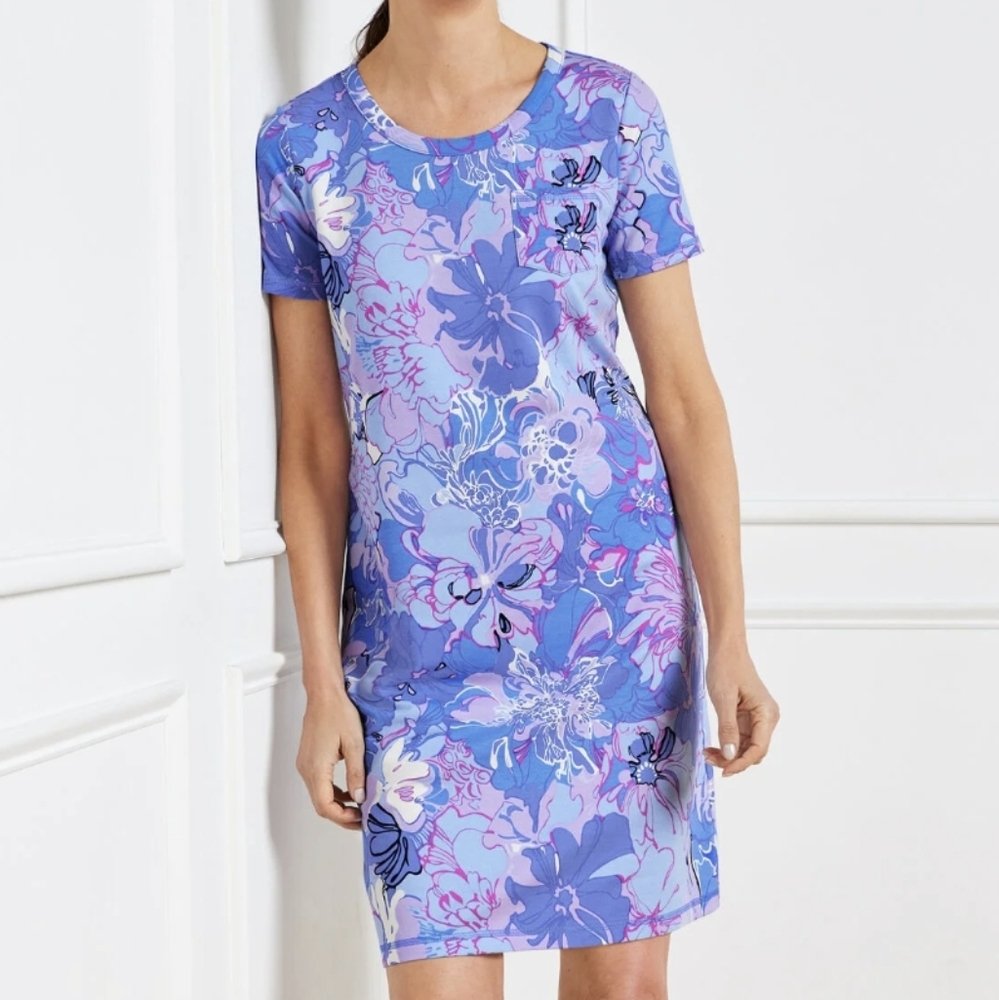 Talbots Blue and Lavender Floral Midi Dress